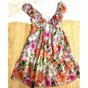 Lavender Brown womens floral dress‎ V-Neck Ruffles Beautiful Print Size XS